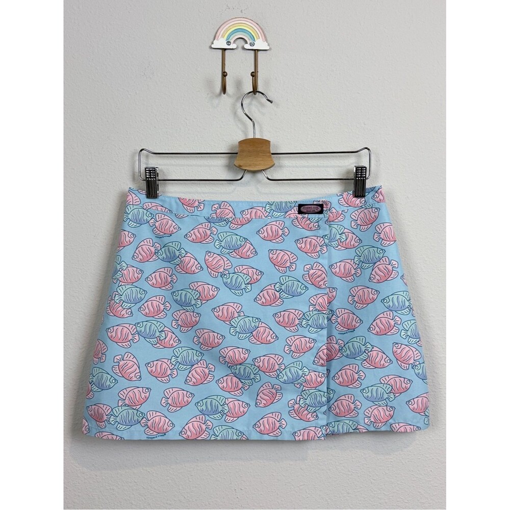 Vineyard Vines Light Blue Fish Print Wrap Mini Skirt Coverup M